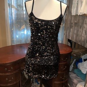 Forever 21 black racerback sequin mini dress fully lined size S/P!